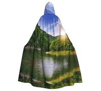 Liulannq Mountain Valley With Rainbow Halloween Unisex Hooded Cloak, Christmas Masquerade Costume, Adult Vampire Witch Costume, Exquisite Accessories.