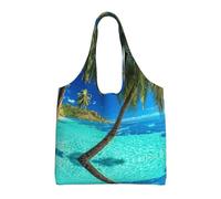 Liulannq Ocean Tropical Island One-Shoulder Commuting Canvas Bag, Color Environmental Protection Handbag Can Be Reused, Super Durable And Washable.