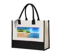Liulannq Ocean Tropical Palm Trees Elegant Women'S Temperament, Canvas Stitching Handbag
