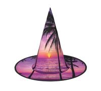 Liulannq Palm Tree Sunset Halloween Christmas Witch Hat, Men'S Funny Party Collocation, Suitable For Setting Off The Festive Atmosphere And Role-Playing, Activities And Performances.