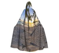 Liulannq Paradise Beach With Hammock Coconut Palm Trees Halloween Unisex Hooded Cloak, Christmas Masquerade Costume, Adult Vampire Witch Costume, Exquisite Accessories.