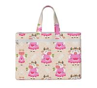 Liulannq Pretty Pink Cartoon Cow Canvas File Bags, Office And Business Portable Leisure Handbags, Study Kits, Storage Bags, Super Durable.