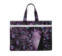 Liulannq Purple Peacock Canvas File Bags, Office And Business Portable Leisure Handbags, Study Kits, Storage Bags, Super Durable.