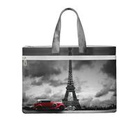 Liulannq Red Car In Front Of The Eiffel Tower Canvas File Bags, Office And Business Portable Leisure Handbags, Study Kits, Storage Bags, Super Durable.