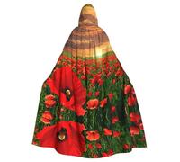 Liulannq Red Flowers Field Halloween Unisex Hooded Cloak, Christmas Masquerade Costume, Adult Vampire Witch Costume, Exquisite Accessories.