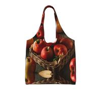 Liulannq Red Fruit In A Basket One-Shoulder Commuting Canvas Bag, Color Environmental Protection Handbag Can Be Reused, Super Durable And Washable.