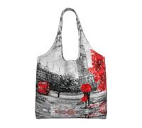 Liulannq Red London Street One-Shoulder Commuting Canvas Bag, Color Environmental Protection Handbag Can Be Reused, Super Durable And Washable.