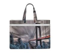 Liulannq Scenery Bridge Canvas File Bags, Office And Business Portable Leisure Handbags, Study Kits, Storage Bags, Super Durable.