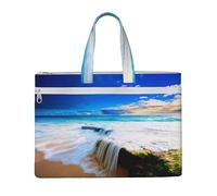 Liulannq Sea Wave Landscape Canvas File Bags, Office And Business Portable Leisure Handbags, Study Kits, Storage Bags, Super Durable.