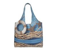 Liulannq Seashell Starfish One-Shoulder Commuting Canvas Bag, Color Environmental Protection Handbag Can Be Reused, Super Durable And Washable.