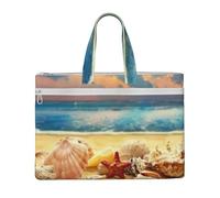 Liulannq Seashells On The Sandy Beach Canvas File Bags, Office And Business Portable Leisure Handbags, Study Kits, Storage Bags, Super Durable.