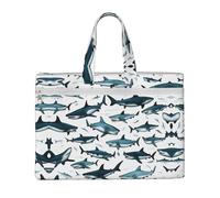 Liulannq Shark Pattern With Various Gestures Canvas File Bags, Office And Business Portable Leisure Handbags, Study Kits, Storage Bags, Super Durable.