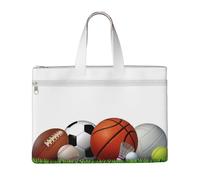 Liulannq Sports Balls On The Grass Canvas File Bags, Office And Business Portable Leisure Handbags, Study Kits, Storage Bags, Super Durable.