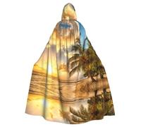 Liulannq Sunset Hawaiian Palm Tree Halloween Unisex Hooded Cloak, Christmas Masquerade Costume, Adult Vampire Witch Costume, Exquisite Accessories.