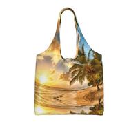 Liulannq Sunset Hawaiian Palm Tree One-Shoulder Commuting Canvas Bag, Color Environmental Protection Handbag Can Be Reused, Super Durable And Washable.