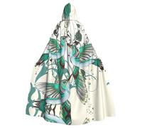 Liulannq Teal Birds Musical Note Halloween Unisex Hooded Cloak, Christmas Masquerade Costume, Adult Vampire Witch Costume, Exquisite Accessories.