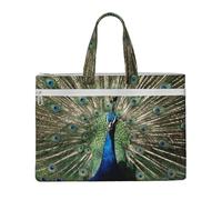 Liulannq The Peacock Canvas File Bags, Office And Business Portable Leisure Handbags, Study Kits, Storage Bags, Super Durable.