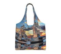 Liulannq Tower Bridge In London One-Shoulder Commuting Canvas Bag, Color Environmental Protection Handbag Can Be Reused, Super Durable And Washable.