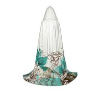 Liulannq Turquoise Teal Floral Unisex Hooded Colorful Cloak Cloak, Devil Witch Costume Halloween Robe Accessories, Performance Costumes