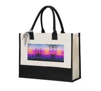 Liulannq Valentine Paris Eiffel Tower Romantic Couple Carriage Sunset Elegant Women'S Temperament, Canvas Stitching Handbag