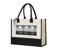 Liulannq Whale Full Moon Elegant Women'S Temperament, Canvas Stitching Handbag