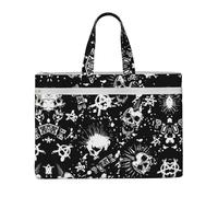 Liulannq White Punk Skull Canvas File Bags, Office And Business Portable Leisure Handbags, Study Kits, Storage Bags, Super Durable.