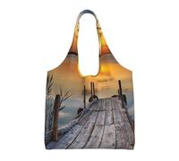 Liulannq Wild Goose By The Bridge One-Shoulder Commuting Canvas Bag, Color Environmental Protection Handbag Can Be Reused, Super Durable And Washable.