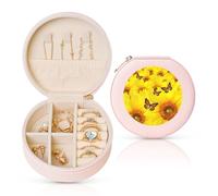 Liulannq Yellow Flowers Butterflies Round Leather Jewelry Box