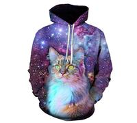 LIULINLIN Cool Starry Sky Animal Cat 3D Printing Unisex Hoodie Sweatshirt Children's Pullover Long Sleeve Large Size Sportswear