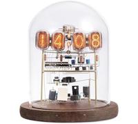 LIULIQ DIY Digital Display Clock, Nixie Tube Clock, Classic Retro Tube Clock LED Punk Tube Clock Kit with Round Glass Wooden Base, High Timekeeping, Transparent Visual Design for Desktop Decor