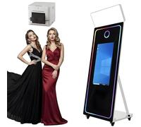 LIULIQ Interactive Touch Screen Photo Booth Machine, Magic Mirror DSLR Photo Booth with Flight Case and 43" Touchscreen, Selfie Square Light, Foldable Design for Wedding Birthday Graduation Events