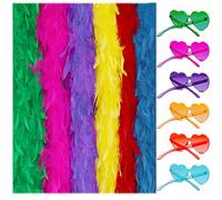 LIULIUBTY Colored Feathers Flapper Colorful Feather Boas for Party 6.6ft 6 Pcs with Frameless Sunglasses Party Favor Party Dancing Dress Up Carnival Costume Ornament 6 Colors (6 Colors Multi)