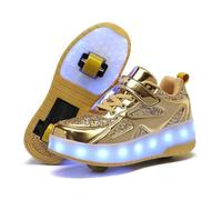 LIULIWEIFA Kids Fashionable LED Light Up Roller Shoes with Detachable Wheels Unisex Roller Skate Shoes Comfy Skate Sneakers for Outdoor Play, Party, Sports,996 Gold,2 UK