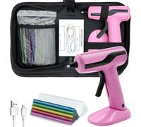 Liumai Cordless Hot Glue Gun Kit with 30pcs Mini Glue Sticks, USB Rechargeable Mini Glue Gun with Carrying Case, Stand-Up Base, Smart Power-Off Hot Melt Glue Gun for Crafting, Pink