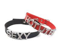 Liumarvexia 18MM Sexy Gothic Customized Rhinestone Letters Choker Necklace Men Women DIY Custom Name Collar Chocker Cosplay Party Necklace Jewelry rose Adjustable Size (32cm-43cm)