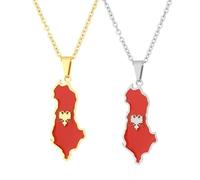 Liumarvexia 2 Pcs Adjustable Chain Necklaces Albania Map Necklace Silver Gold Color Choker Ornament Hip Hop Decoration Albania Map Necklace