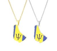 Liumarvexia 2 Pcs Barbados Island Map and Flag Necklace for Women Men, Barbados Island Necklace Pendant Charm, Stainless Steel Map Jewelry Accessories