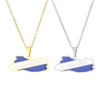 Liumarvexia 2 Pcs El Salvador Necklace for Women El Salvador Necklace Flag Map Pendant National Jewelry Gifts Men