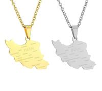 Liumarvexia 2 Pcs Iran Map Shape Pendant Necklace, Unique Pendant Necklaces - Iran Necklace Novelty Jewelry, Patriotic Map Jewelry for Men Women Couple Gift