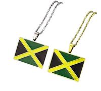 Liumarvexia 2 Pcs Jamaican Flag Map and Flag Necklace for Women Men, Jamaican Flag Necklace Pendant Charm, Stainless Steel Map Jewelry Accessories