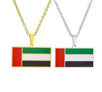 Liumarvexia 2 Pcs Map of Flag of the United Arab Emirates Pendant Necklaces Stainless Steel Flag of the United Arab Emirates 50cm Chain Party Decorative Necklace