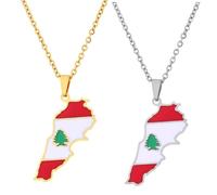 Liumarvexia 2 Pcs Map of Lebanon Necklace for Men Women, Lebanon Map Shaped Charm, Fashionable Necklace Trend Party Gift Fashion Jewelry