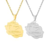 Liumarvexia 2 Pcs Map of Reunion Island, France Necklace for Men Women, Reunion Island, France Map Shaped Charm, Fashionable Necklace Trend Party Gift Fashion Jewelry