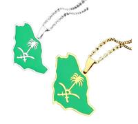 Liumarvexia 2 Pcs Map of Saudi Arabia Green Pendant Necklaces Stainless Steel Saudi Arabia Green 50cm Chain Party Decorative Necklace