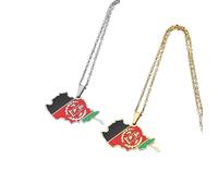 Liumarvexia 2 Pcs Map Pendant Necklaces, Fashion Afghanistan Map Flag Necklaces,Classic Hip Hop Afghanistan Pendant Necklace Jewelry For Women Men Trend Jewelry Gift
