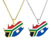 Liumarvexia 2 Pcs Map Pendant Necklaces, Fashion South Africa Map Flag Necklaces,Classic Hip Hop South Africa Pendant Necklace Jewelry For Women Men Trend Jewelry Gift