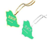 Liumarvexia 2 Pcs Saudi Arabia Green Necklace for Women Saudi Arabia Green Necklace Flag Map Pendant National Jewelry Gifts Men