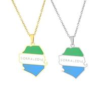 Liumarvexia 2 Pcs Sierra Leone Map and Flag Necklace for Women Men, Sierra Leone Necklace Pendant Charm, Stainless Steel Map Jewelry Accessories