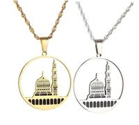 Liumarvexia Aksa Mosque Necklace Pendant, Ethnic Style Novelty Shape of Keffiyeh Islamic Charm Necklace Jewelry Gift 2 Pcs 50Cm