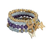 Liumarvexia Bohemian Style Multi-Layer Bead Butterfly Pendant Bracelet, Boho Bracelet Charm Jewelry with Gift Box for Women Summer Beach Party Stackable Stretch Jewellery Gifts, Color3
